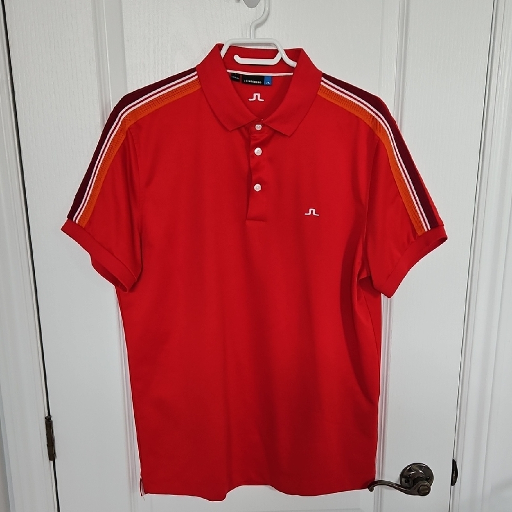 J.Lindeberg Red Polo Shirt Vibrant Stripes Classic Design